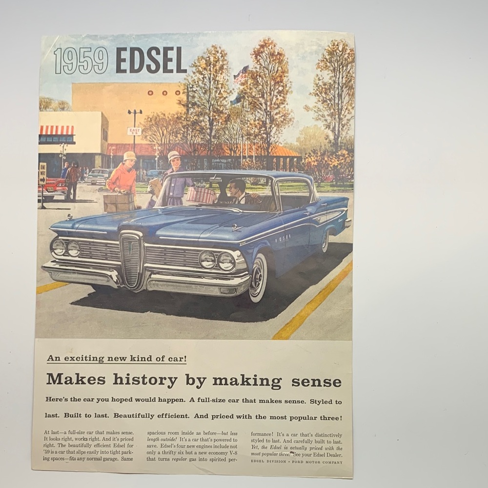 Vintage 1959 Edsel Car Wall Art Poster - Blue